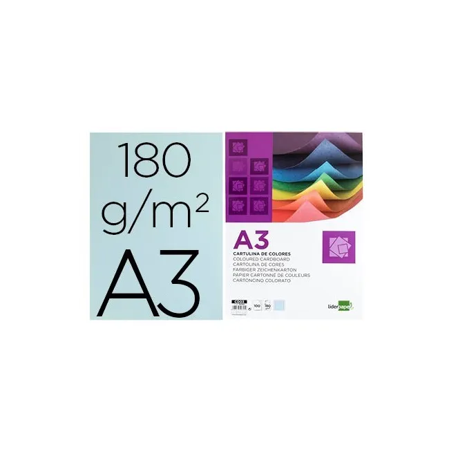 CARTULINA LIDERPAPEL A3 180G/M2 CELESTE PAQUETE DE 100