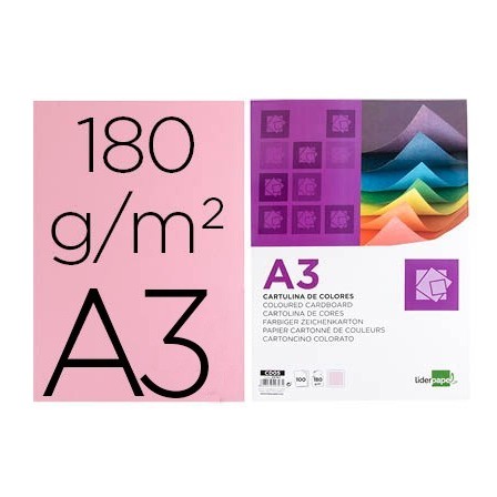 CARTULINA LIDERPAPEL A3 180G/M2 ROSA PAQUETE DE 100