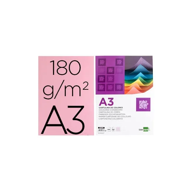CARTULINA LIDERPAPEL A3 180G/M2 ROSA PAQUETE DE 100