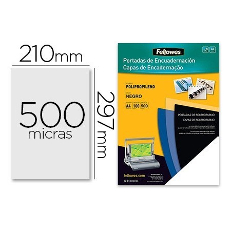 TAPA DE ENCUADERNACION FELLOWES DIN A4 POLIPROPILENO NEGRO 450 MICR...