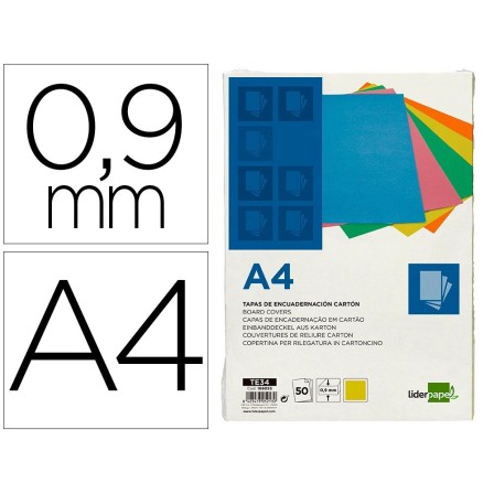 TAPA ENCUADERNACION LIDERPAPEL CARTON A4 0,9MM AMARILLO FLUOR PAQUE...