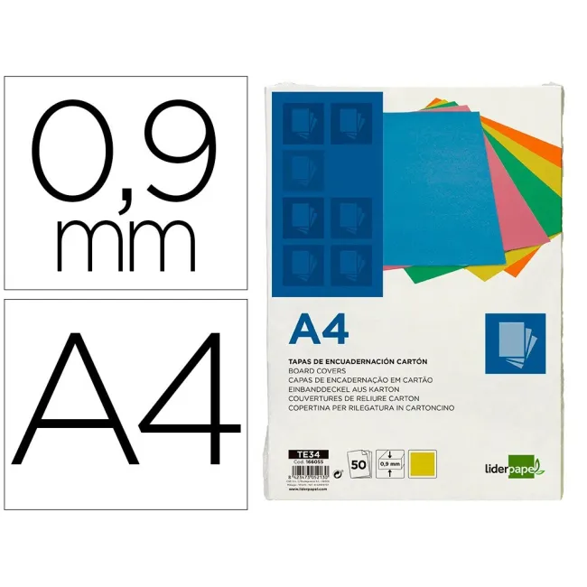 TAPA ENCUADERNACION LIDERPAPEL CARTON A4 0,9MM AMARILLO FLUOR PAQUE...