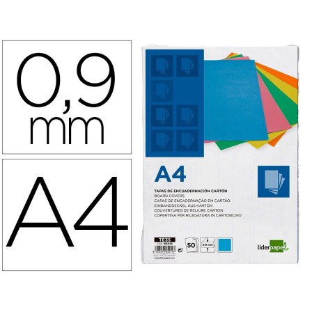 TAPA ENCUADERNACION LIDERPAPEL CARTON A4 0,9MM AZUL FLUOR PAQUETE D...