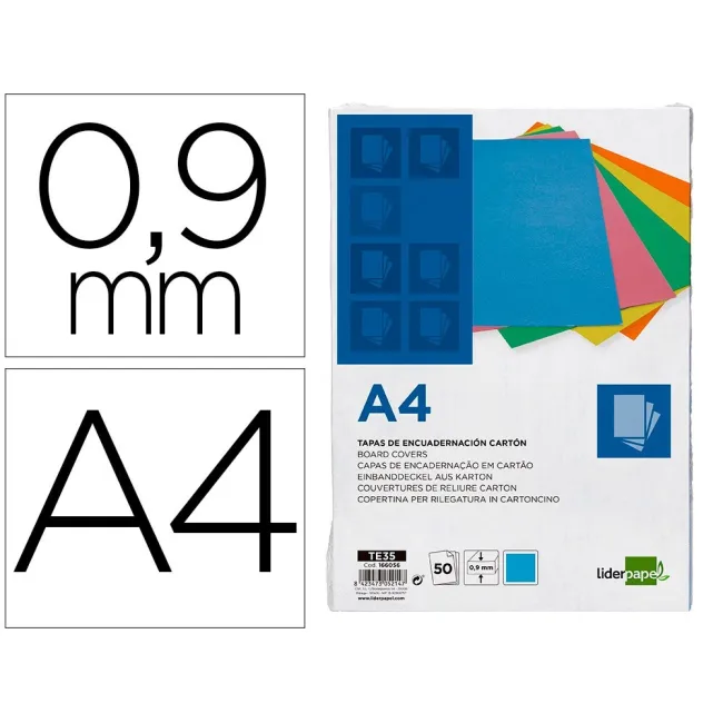 TAPA ENCUADERNACION LIDERPAPEL CARTON A4 0,9MM AZUL FLUOR PAQUETE D...