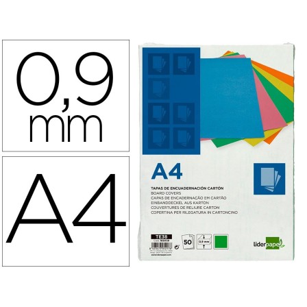TAPA ENCUADERNACION LIDERPAPEL CARTON A4 0,9MM VERDE FLUOR PAQUETE ...