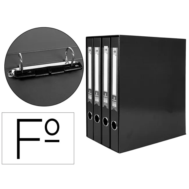 MODULO LIDERPAPEL 4 ARCHIVADORES FOLIO 2 ANILLAS MIXTAS 25MM NEGRO