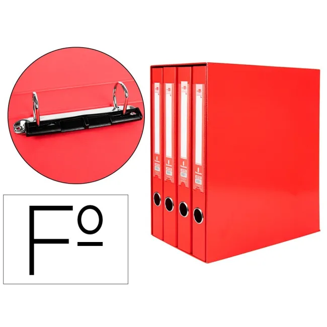 MODULO LIDERPAPEL 4 ARCHIVADORES FOLIO 2 ANILLAS MIXTAS 25MM ROJO