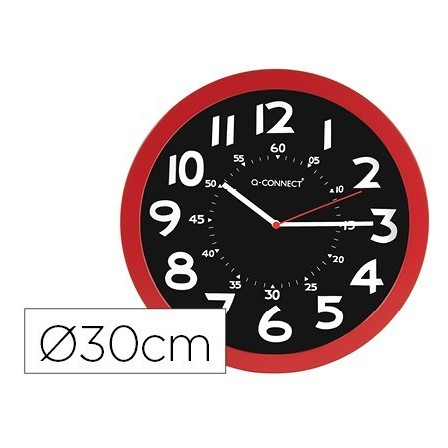 RELOJ Q-CONNECT DE PARED PLASTICO OFICINA REDONDO 30 CM COLOR ROJO ...