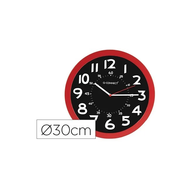 RELOJ Q-CONNECT DE PARED PLASTICO OFICINA REDONDO 30 CM COLOR ROJO ...