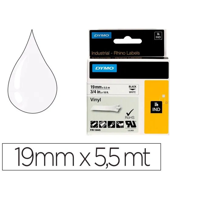 CINTA DYMO VINILO BLANCO 19MM X 5,5MT PARA ETIQUETADORA RHINO