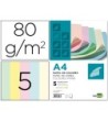 PAPEL COLOR LIDERPAPEL A4 80G/M2 5 COLORES SURTIDOS PAQUETE DE 500