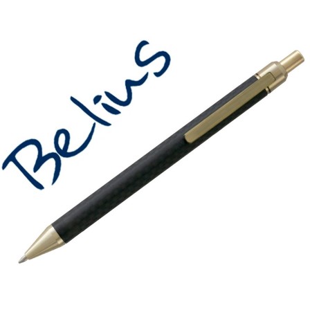 BOLIGRAFO BELIUS POTSDAM NEGRO Y DORADO CUERPO FIBRA CARBON TINTA G...