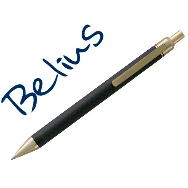 BOLIGRAFO BELIUS POTSDAM NEGRO Y DORADO CUERPO FIBRA CARBON TINTA G...