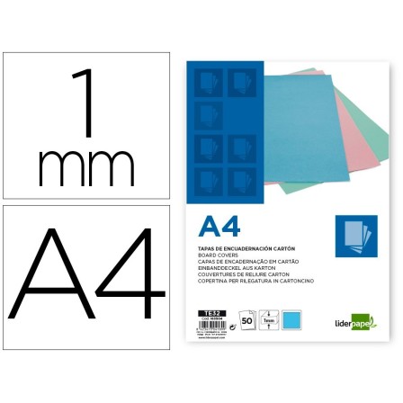 TAPA ENCUADERNACION LIDERPAPEL CARTON A4 1 MM CELESTE PAQUETE DE 50...