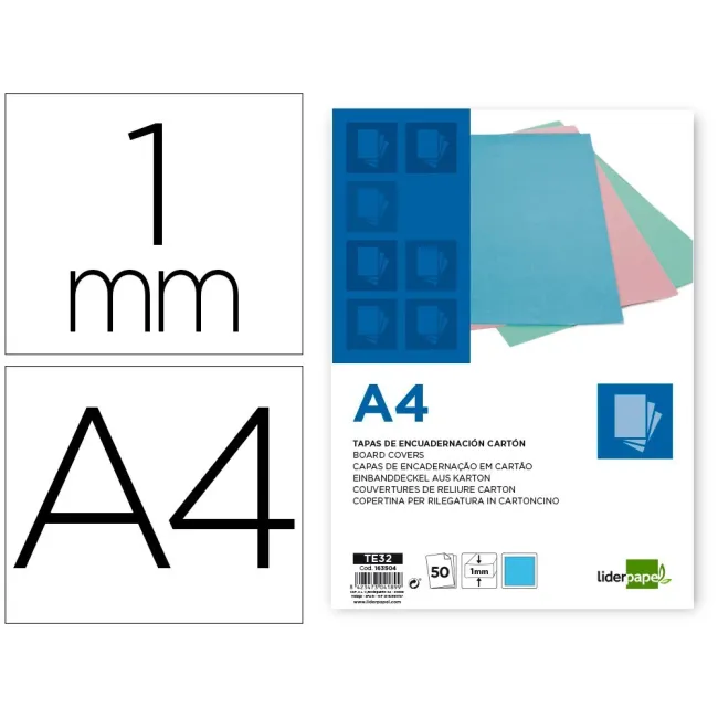 TAPA ENCUADERNACION LIDERPAPEL CARTON A4 1 MM CELESTE PAQUETE DE 50...
