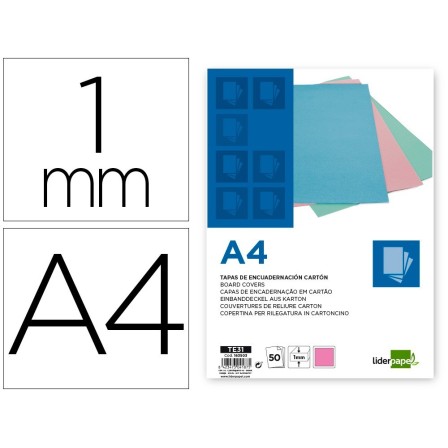 TAPA ENCUADERNACION LIDERPAPEL CARTON A4 1 MM ROSA PAQUETE DE 50 UN...