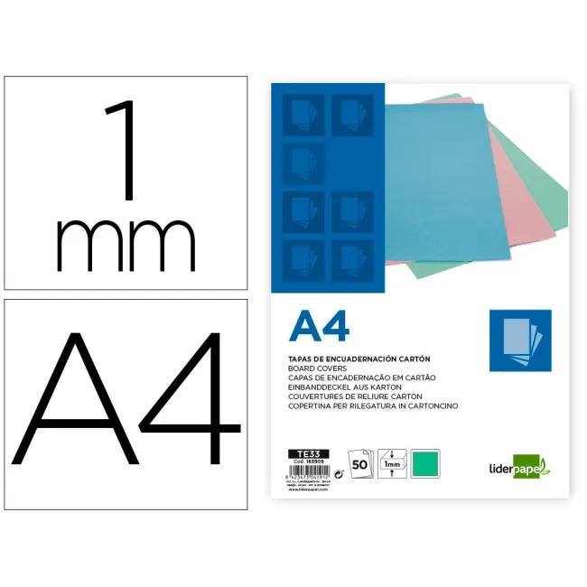 TAPA ENCUADERNACION LIDERPAPEL CARTON A4 1 MM VERDE MENTA PAQUETE D...
