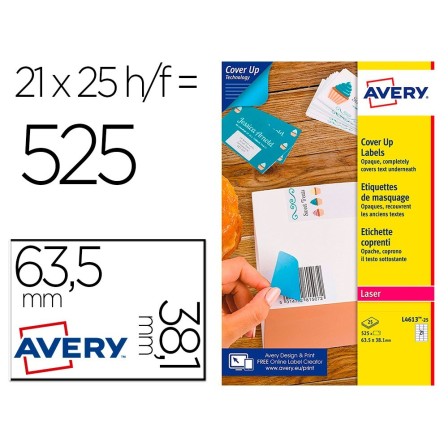 ETIQUETA ADHESIVA AVERY PERMANENTE PARA IMPRESORA LASER BLANCA 63,5...