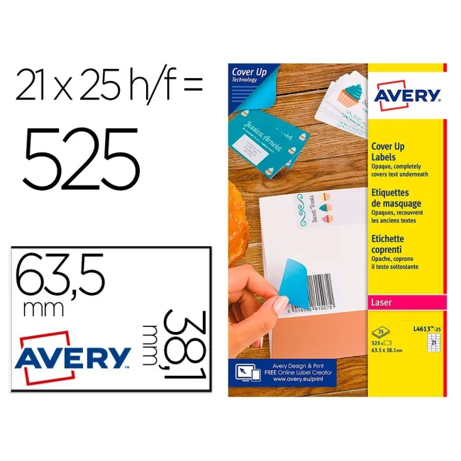 ETIQUETA ADHESIVA AVERY PERMANENTE PARA IMPRESORA LASER BLANCA 63,5...