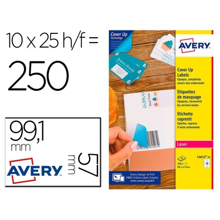 ETIQUETA ADHESIVA AVERY PERMANENTE PARA IMPRESORA LASER BLANCA 99,1...