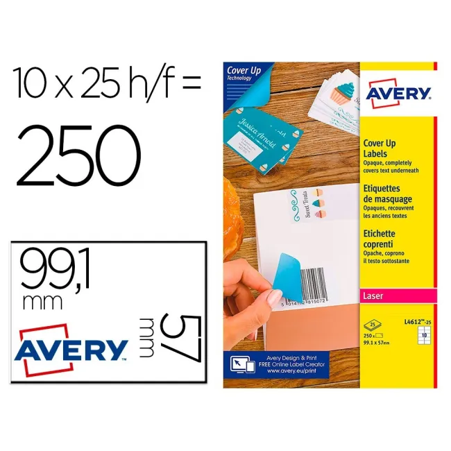 ETIQUETA ADHESIVA AVERY PERMANENTE PARA IMPRESORA LASER BLANCA 99,1...