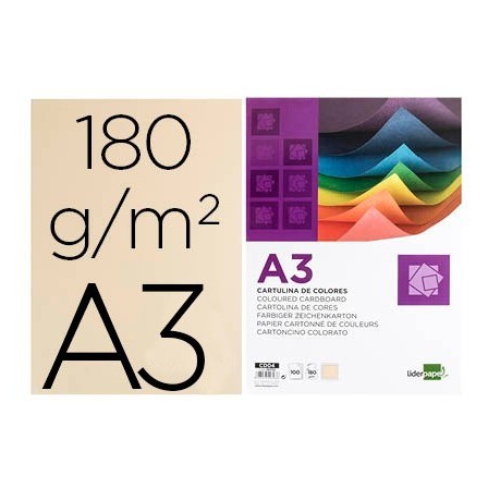 CARTULINA LIDERPAPEL A3 180G/M2 CREMA PAQUETE DE 100