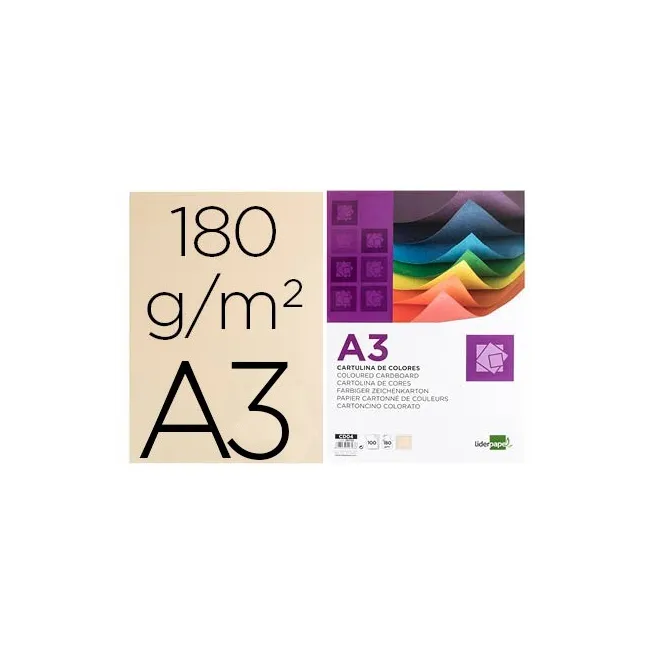 CARTULINA LIDERPAPEL A3 180G/M2 CREMA PAQUETE DE 100
