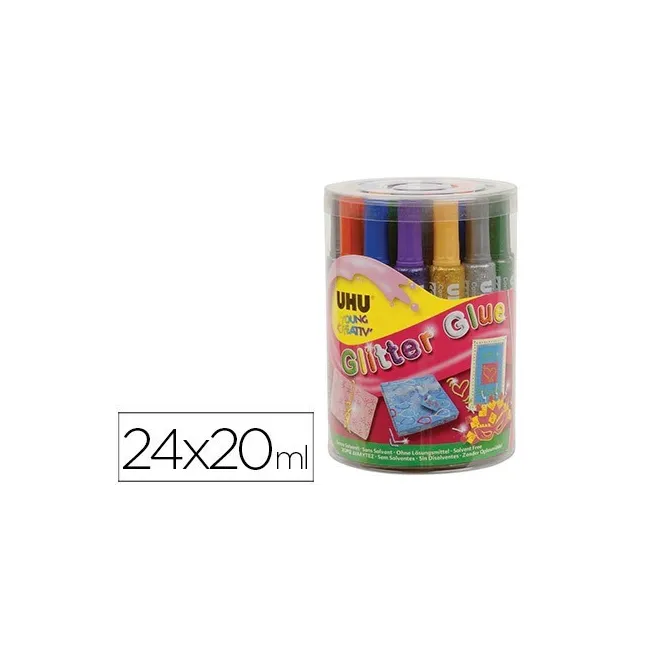 PURPURINA PEGAMENTO UHU GLITTER GLUE MIX BOTE 24 UNIDADES COLORES S...