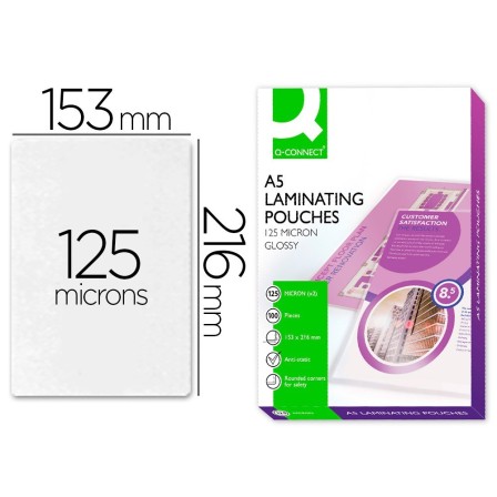 BOLSA DE PLASTIFICAR Q-CONNECT 153 X 216 MM 125 MC DIN A5 A CAJA DE...