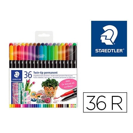 ROTULADOR STAEDTLER PERMANENTE DOBLE PUNTA 3187 ESTUCHE DE 36 UNIDA...