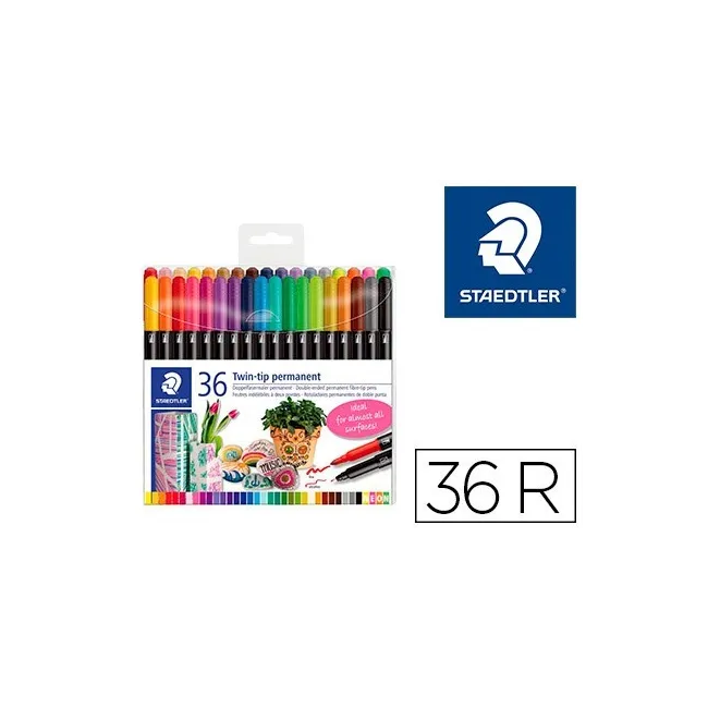 ROTULADOR STAEDTLER PERMANENTE DOBLE PUNTA 3187 ESTUCHE DE 36 UNIDA...