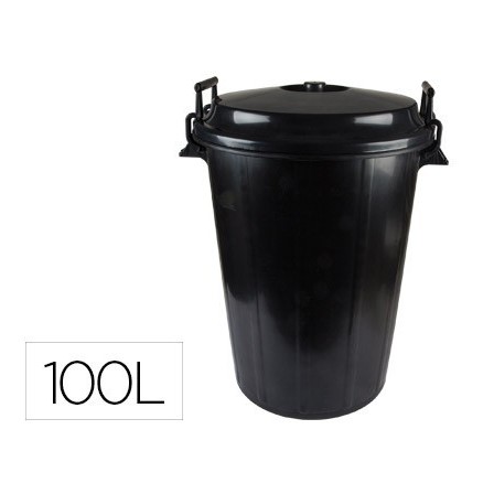 CUBO DE BASURA NEGRO CON TAPA PARA BOLSAS 85X105CM 100 LITROS
