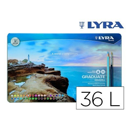 LAPICES DE COLORES LYRA GRADUATE AQUARELL CAJA METALICA DE 36 COLOR...