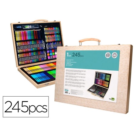 ESTUCHE DE PINTURA LIDERPAPEL MADERA 245 PIEZAS MALETIN 49X36,6X4,5 CM