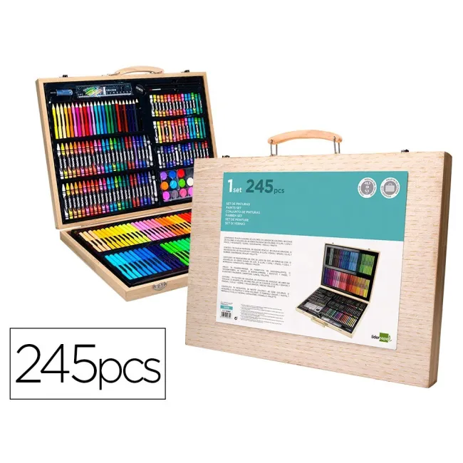 ESTUCHE DE PINTURA LIDERPAPEL MADERA 245 PIEZAS MALETIN 49X36,6X4,5 CM