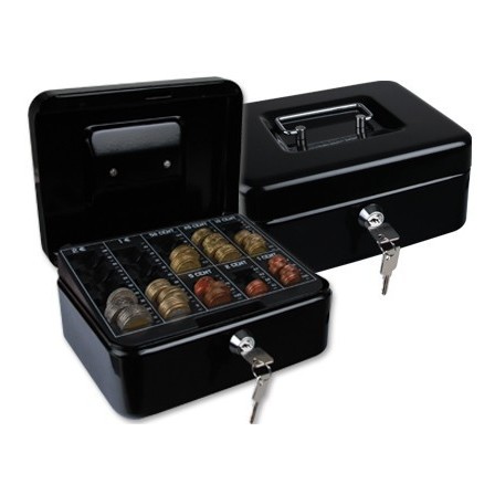 CAJA CAUDALES Q-CONNECT 8" 200X160X90 MM NEGRA CON PORTAMONEDAS
