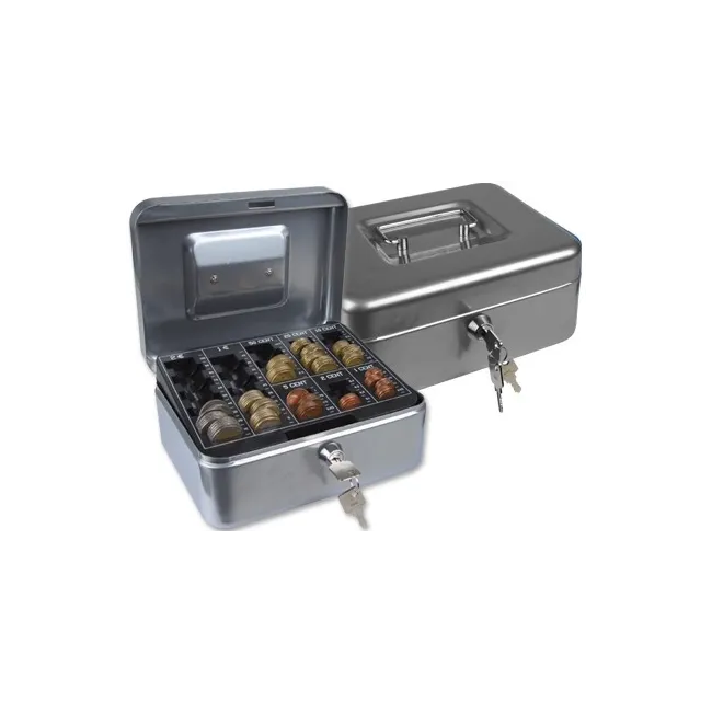 CAJA CAUDALES Q-CONNECT 8" 200X160X90 MM PLATA CON PORTAMONEDAS