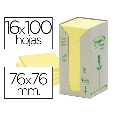 BLOC DE NOTAS ADHESIVAS QUITA Y PON RECICLADAS EN TORRE POST-IT 76 ...