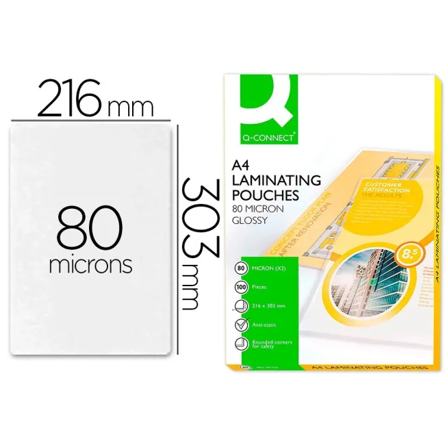 BOLSA DE PLASTIFICAR Q-CONNECT 303 X 216 MM 80 MC DIN A4 CAJA DE 10...