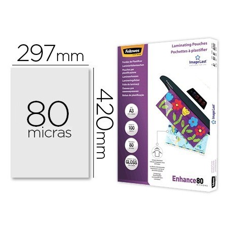 BOLSA DE PLASTIFICAR FELLOWES BRILLO DIN A3 80 MICRAS PACK 100 UNID...