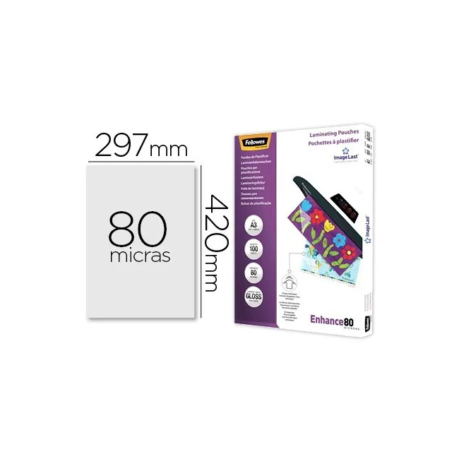 BOLSA DE PLASTIFICAR FELLOWES BRILLO DIN A3 80 MICRAS PACK 100 UNID...