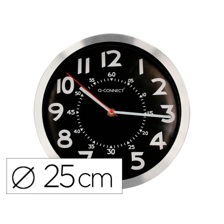 RELOJ Q-CONNECT DE PARED METALICO REDONDO 25 CM MOVIMIENTO SILENCIO...