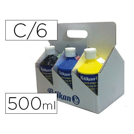 TEMPERA PELIKAN ESCOLAR 500 ML ESPECIAL COLEGIO PACK 6 BOTELLAS COL...