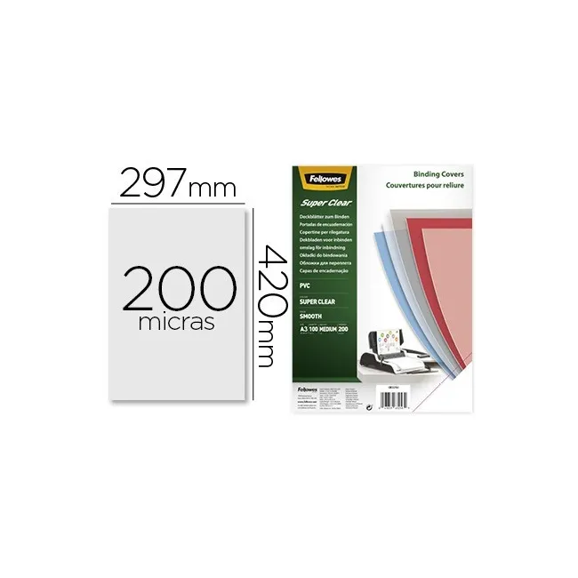 TAPA DE ENCUADERNACION FELLOWES DIN A3 PVC TRANSPARENTE CRISTAL 200...