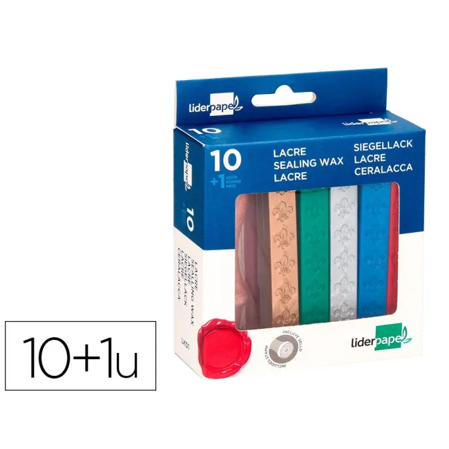 LACRE LIDERPAPEL CON SELLO DE CARTA JUEGO DE 10 BARRAS COLORES SURT...