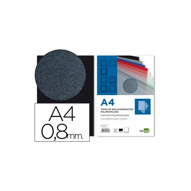 TAPA ENCUADERNACION LIDERPAPEL POLIPROPILENO A4 0.8MM NEGRA PAQUETE...