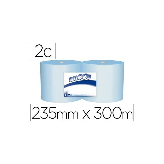 PAPEL SECAMANOS INDUSTRIAL AMOOS 2 CAPAS 235 MM X 300 MT COLOR AZUL...