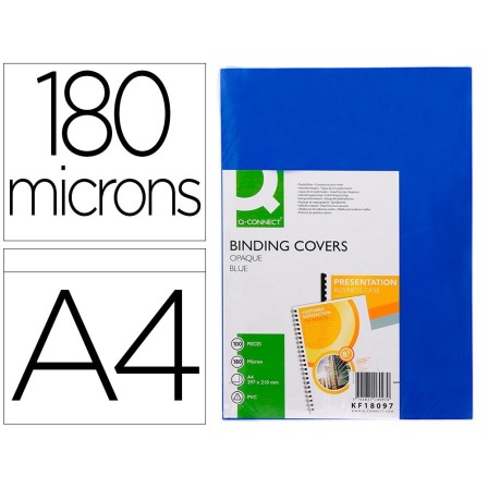 TAPA DE ENCUADERNACION Q-CONNECT PVC DIN A4 OPACA AZUL 180 MICRAS C...