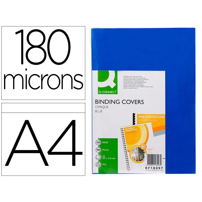 TAPA DE ENCUADERNACION Q-CONNECT PVC DIN A4 OPACA AZUL 180 MICRAS C...