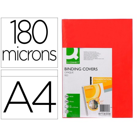 TAPA DE ENCUADERNACION Q-CONNECT PVC DIN A4 OPACA ROJO 180 MICRAS C...